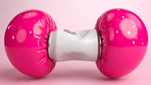 Pink velvet dumbbell with white rubber center resting on plain background