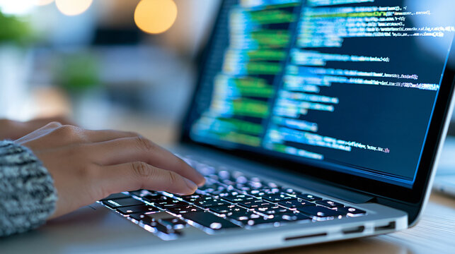 Close-up of a keyboard and monitor displaying a complex SQL query with highlighted syntax and structured output, technical coding environment, database programming, query