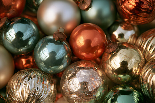 A detailed view of sparkling Christmas decorations