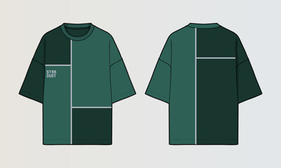 Fototapeta na wymiar Modern Cut and Sew T-Shirt Collection with Panel Patterns and Graphic Designs