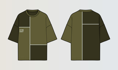 Fototapeta na wymiar Modern Cut and Sew T-Shirt Collection with Panel Patterns and Graphic Designs