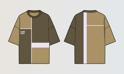 Fototapeta na wymiar Modern Cut and Sew T-Shirt Collection with Panel Patterns and Graphic Designs