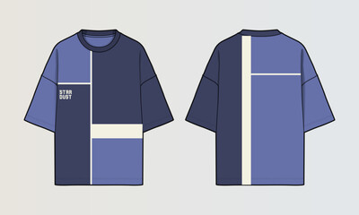 Fototapeta na wymiar Modern Cut and Sew T-Shirt Collection with Panel Patterns and Graphic Designs