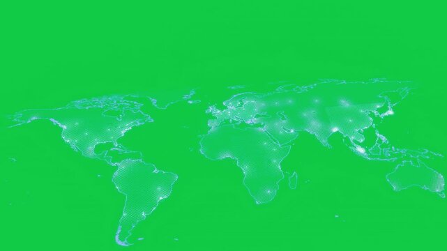 Hologram map forming, grid sparking glow, green fills, red pulse showing alert, transparent bg