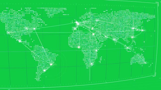 Map appearing, column scanning, nodes pulsing into rings and links, alerting background transparent