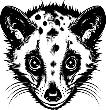 Black line tattoo style possum on white background