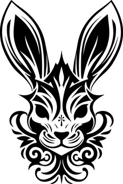 Rabbit Head Tattoo Tribal Style Black Line Art Illustration