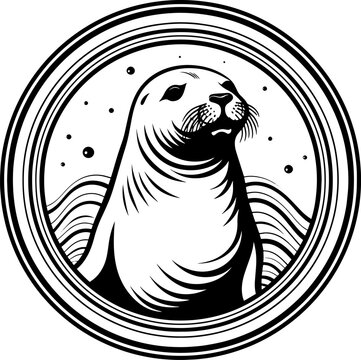 Seal Thick Black Line Tattoo Style Emblem Illustration