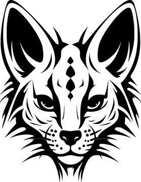 Sleek Serval Black Line Tattoo on White Background