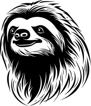 Sloth Head Thick Black Line Art Tattoo Style Illustration