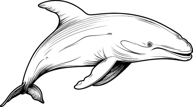 Southern Bottlenose Whale with Thick Black Line Tattoo Style, isolated on White Background