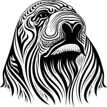 Stylized Dog Head Tribal Tattoo Black Line Art on White