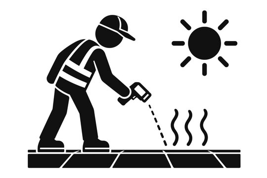 Worker Measuring Dangerous Pavement Temperature During Extreme Heat