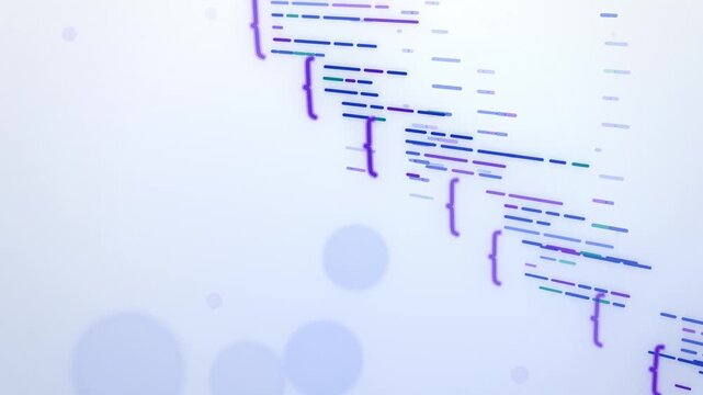 Blue cascade of code blocks with curly braces on angled view