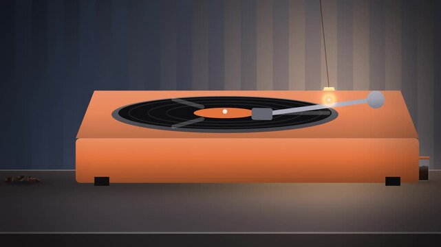 Slate blue record player spinning vinyl close-up endless loop