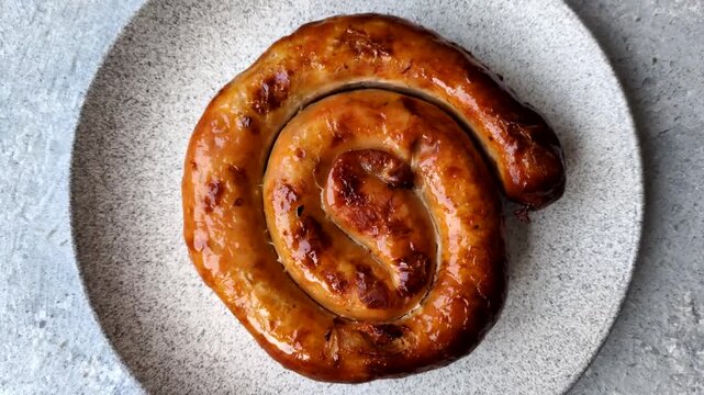 Grilled spiral or snail shaped pork or chicken sausage with salt and spices. Grilled spiral sausage