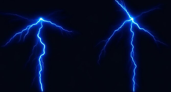 Electric blue lightning strikes against a dark night sky during a powerful storm with dramatic energy