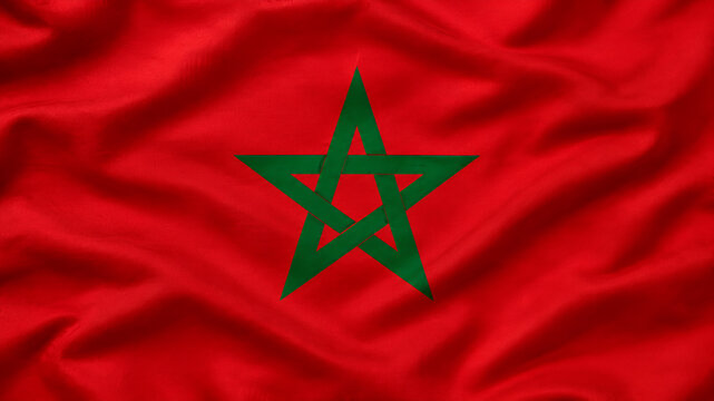 Morocco National Flag with Red Background and Green Pentagram Star