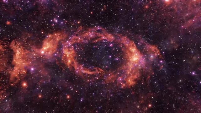 Fiery orange cosmic ring nebula in starry deep space.