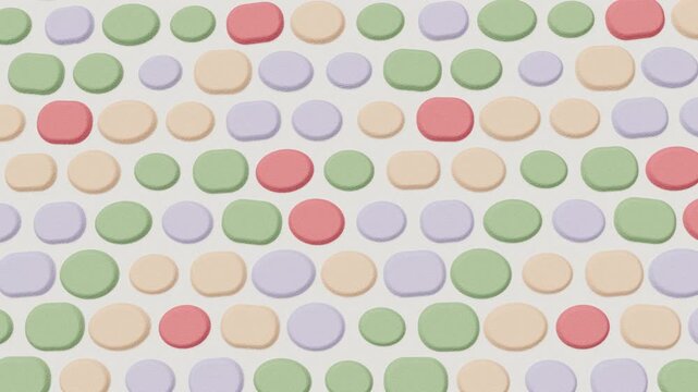 Pastel felt pebbles sliding in alternating rows and gently swelling, soft handmade background loop