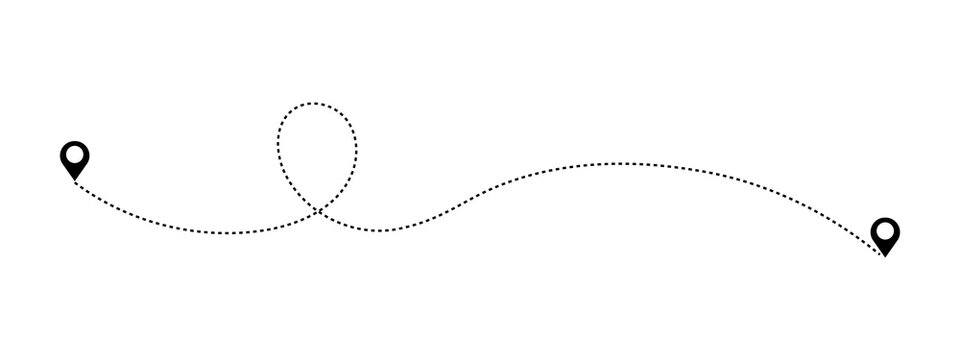 Dotted travel route line with location pin markers at both ends