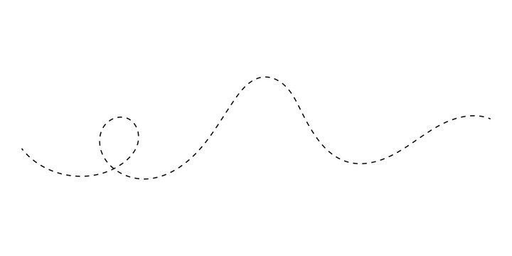 Black dashed line path with a loop swirl isolated on a plain surface for design elements