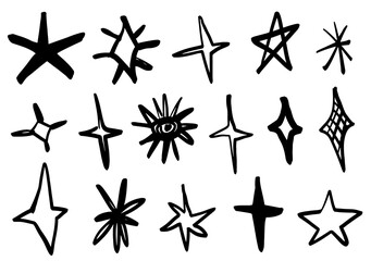 Stars set - doodle elements, handdrawn vector shapes © khalaziy