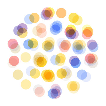 Bright circles gently overlap each other. Layering of paint. Art composition. Cover design template. Vector illustration for brochure, poster, card, presentation, flyer or banner.м