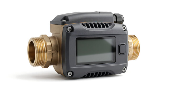 Digital Water Flow Meter with Brass Inlet Outlet and LCD Display Industrial Flow Sensor Isolated