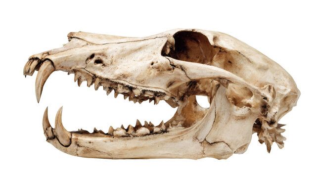 terrifying wolf skull with long sharp canine teeth, deep empty eye sockets