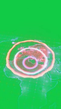 Vertical video: map rising from horizon ring growing pulsing marking hotspot on transparent grid