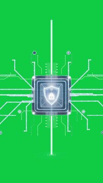 Vertical video: Top beam starting secure chip forming, traces branching, securing on transparent bg