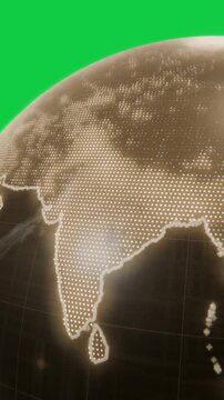 Vertical video: Orb lighting coast dots forming India camera pulling back mapping isles transparent