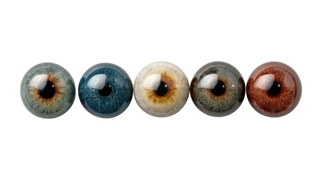 small collection of five vintage glass prosthetic eyes in different colors