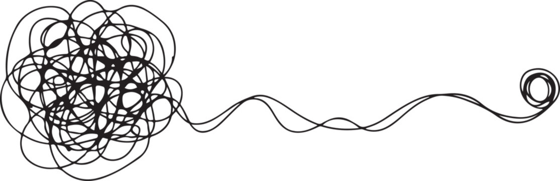Continuous one line chaos problem scribble simple art icon knot. Chaos problem line complex brain solution tangle messy doodle drawing. one line Icon drawing