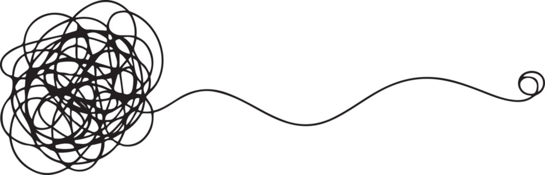 Continuous one line chaos problem scribble simple art icon knot. Chaos problem line complex brain solution tangle messy doodle drawing. one line Icon drawing