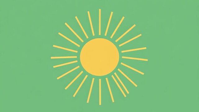 Minimalist flat design sun rising from the bottom edge against a green background for weather alert overlay
