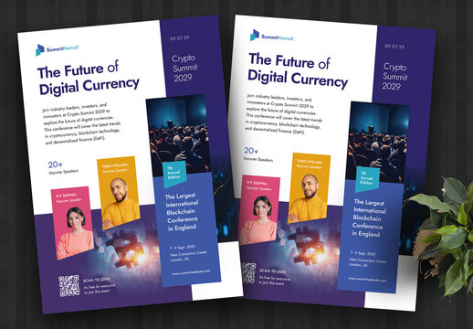 Digital Currency Future Conference Flyer Template Colour Purple