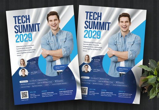 Technology Summit 2029 Conference Flyer Template Colour Blue