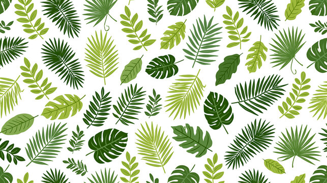 Isolated natural green tropical jungle leaves and botanical foliage seamless pattern design.