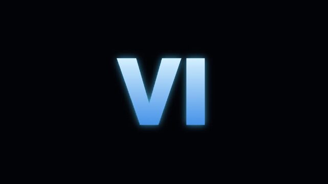 Digital animation shows a small light source growing into the Roman numeral VI with a blue glow on black background