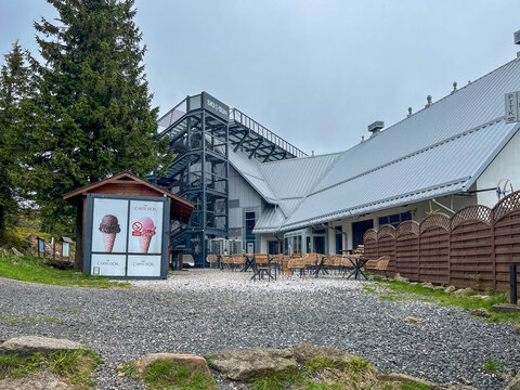 Swieradow-Zdroj, Poland, May 15, 2026: Gondola lift to Izerski Stog (1,060 m a.s.l.) in the Jizera Mountains, Poland