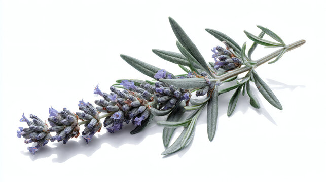 lavender sprig with narrow gray-green leaves and small purple buds