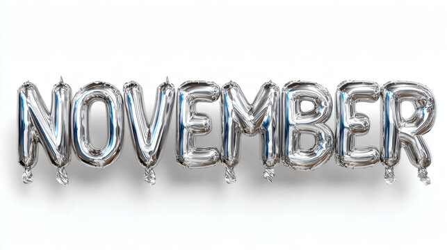 "NOVEMBER" in large 3D glossy balloon letters