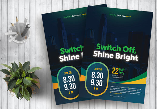 Switch Off Shine Bright Awareness Flyer Template Colour Green