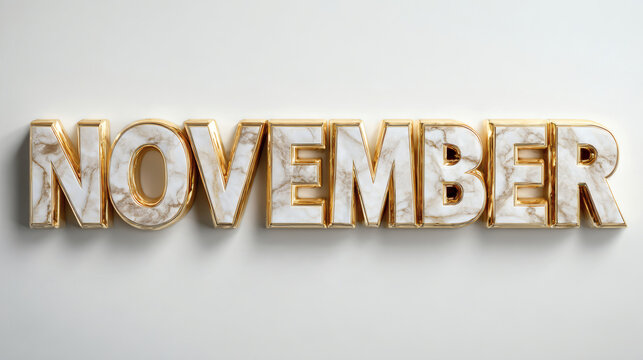 the word "NOVEMBER" in elegant serif letters made of white marble