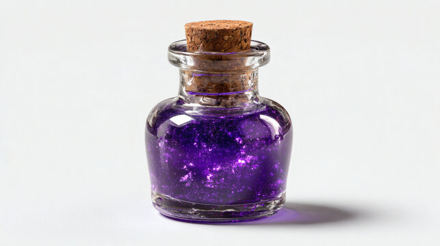 glass potion bottle filled with glowing purple liquid
