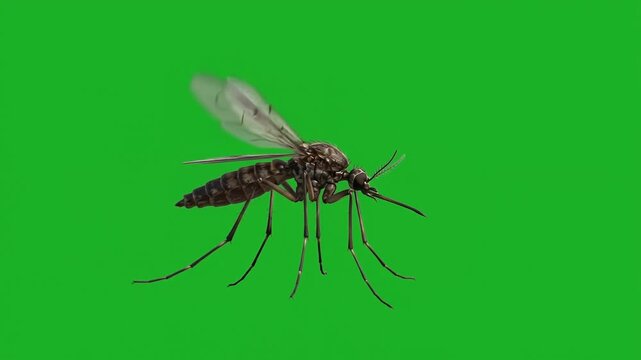 A realistic macro shot of a mosquito, a flying animal, captured on a green screen background, perfect for visual effects