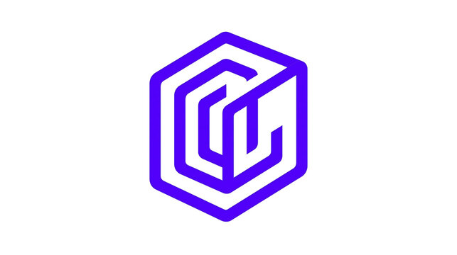 Isolated modern abstract geometric purple logo with intertwined lines within a hexagon, black bar N (1573