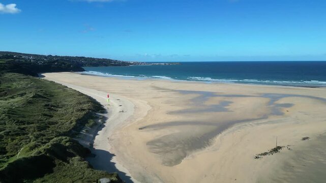Hayle, Cornwall, England: DRONE VIEWS: 1. River Hayle; 2. Porthkidney beach & Sea; 3. Sand dunes; 4. St Ives. St Ives is home to the Tate St Ives gallery and is renowned for its artistic links.